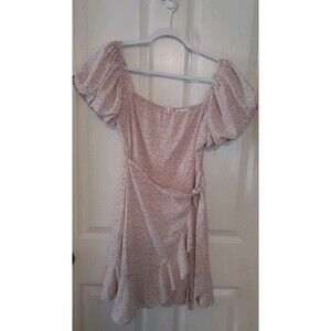 PRINCESS POLLY  Sz. 6 Pink Floral Puff Sleeve Faux Wrap Square Neck Dress .b57